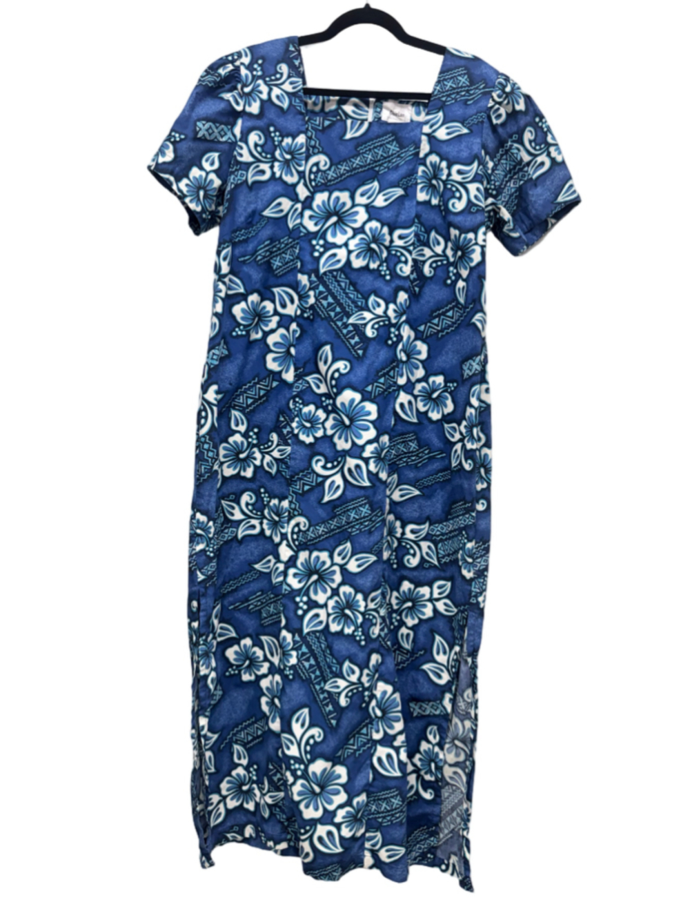 Women's Vintage 60’ Chin Lan Floral Midi Muumuu Dress Blue White Size 1X